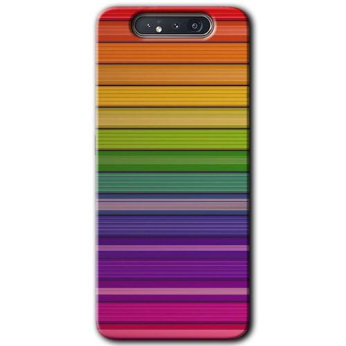 MRCİLETİSİM Samsung Galaxy A80 Kılıf HD Desen Baskılı Arka Kapak + Temperli Cam - Colorful Lines