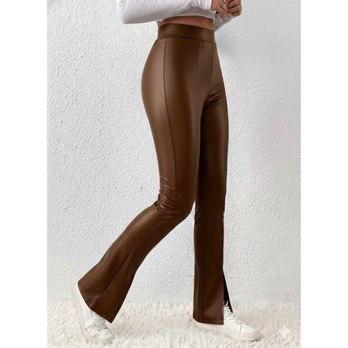 Kadın Yüksek Bel önden Yırtmaçlı Deri Tayt