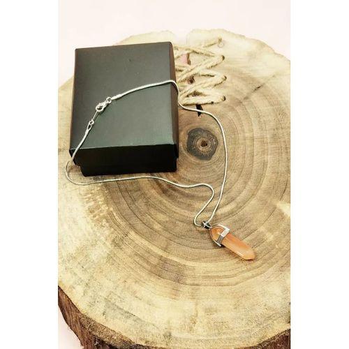 Güneş Taşı Doğal Taşı Zincirli El Yapımı Tasarımlı Kolye Uç: 3,5 cm Zincir: 20 cm Kutulu