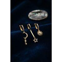 3 lü Set Ay Yıldız ve Güneş Model Gold Renk Kadın Küpe