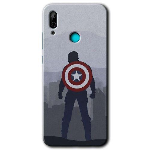 MRCİLETİSİM Huawei P smart 2019 Kılıf Baskılı Kapak - Captain Avenger + 5D Tam Kaplayan Cam