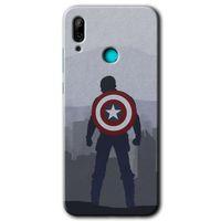 MRCİLETİSİM Huawei P smart 2019 Kılıf Baskılı Kapak - Captain Avenger + 5D Tam Kaplayan Cam