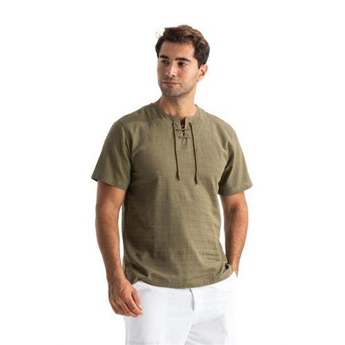 Büyük Beden Kısa Kol Şile Bezi Zımbalı Erkek Yazlık Tshirt Haki 3049