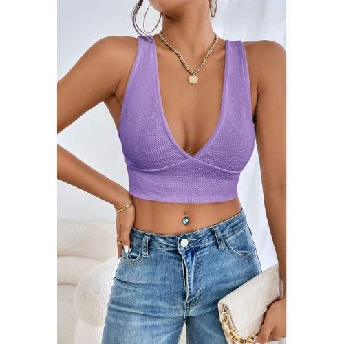 Kadın Lila Modern Fit Çapraz Sırt Detaylı Şık Crop Top Büstiyer