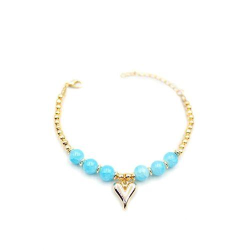 Boncuklu Kalp Bileklik - Mavi