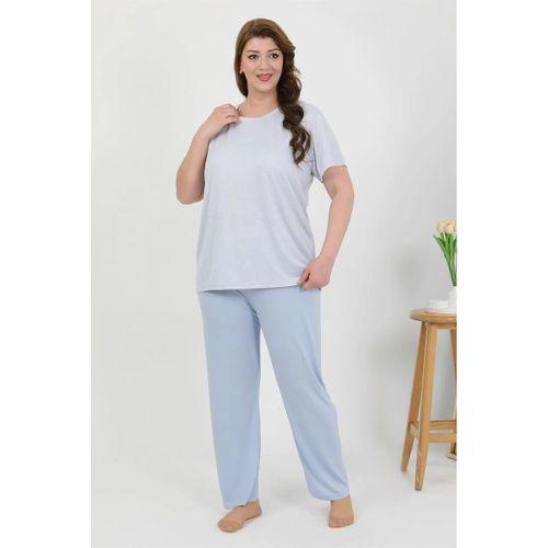 Kadın Büyük Beden Kısa Kol Penye Pijama Takımı Mavi
