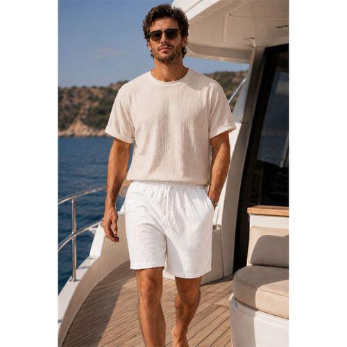 Mann Relax Fit %100 Pamuk Meridian Kumaş Basic Erkek Şort - Ekru