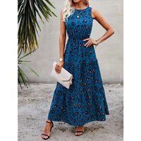 Kadın Kolsuz Bisiklet Yaka Beli Lastikli Desenli Süprem Elbise