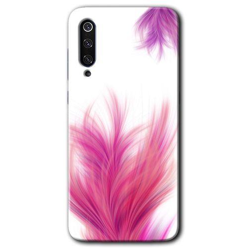 MRCİLETİSİM Xiaomi Mi 9 Kılıf Baskılı Kapak - Pembe Tüy + 5D Tam Kaplayan Cam