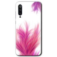 MRCİLETİSİM Xiaomi Mi 9 Kılıf Baskılı Kapak - Pembe Tüy + 5D Tam Kaplayan Cam