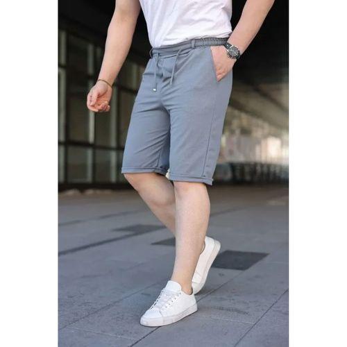 Erkek Diagonel Kumaş Duble Paça Cepli Bağcıklı Bel Lastikli ŞORT - Gri
