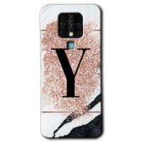 Tecno Camon 16 HD Baskılı Kılıf + 9D Tam Ekran Koruyucu - Pembe Mermer Desenli Y Harfi