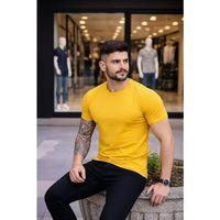 Erkek T-Shirt Bisiklet Yaka Slim Fit Dar Kesim Likralı Tişört Günlük Basic Body - Sarı