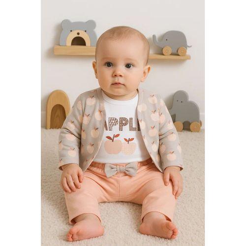 Elma Desenli Ceketli 3'lü Kız Bebek Takımı