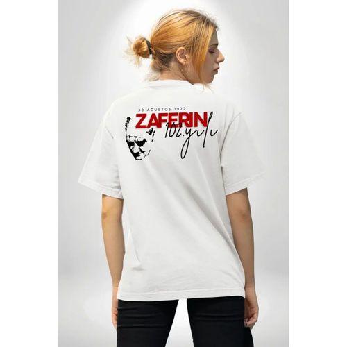 30 Ağustos Zafer Bayramı Atatürk Temalı Oversize Bisiklet Yaka T-shirt - Beyaz