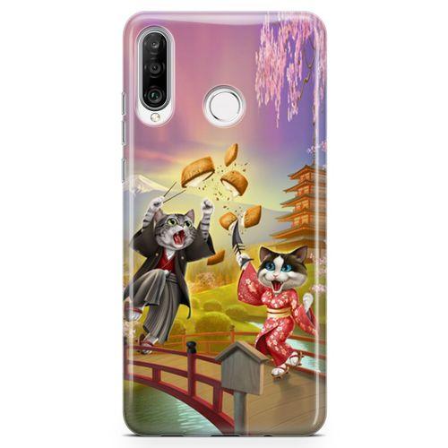 Huawei P30 Lite Kılıf Geyşa Kediler Arka Kapak Koruma Desenli Full Koruyucu