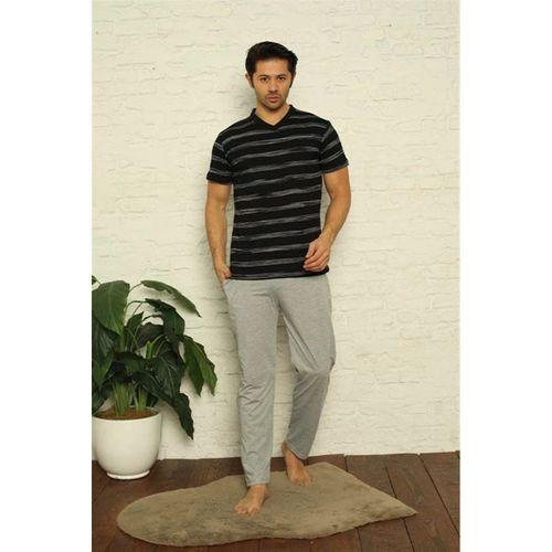 Erkek Siyah V Yaka 3'lü Pijama Takım