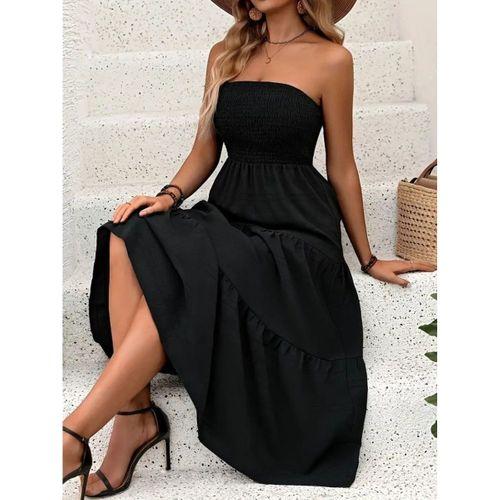 Kadın Straplez Göğüsten Lastikli Kloş Aerobin Uzun Elbise