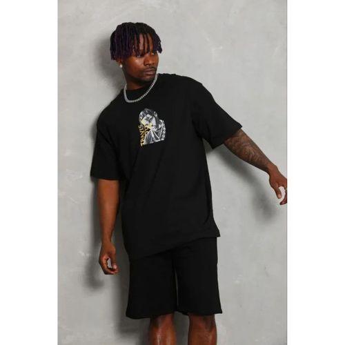 Erkek Baskılı T-Shirt Kısa Kol Bisiklet Yaka Regular Fit Rahat Kalıp Günlük Tişört - Siyah