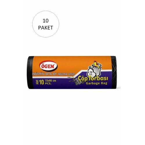 Endüstriyel Battal Boy Çöp Torbası 72 x 95 cm 10 Lu Rulo x 10 Paket = 100 Adet (Siyah)