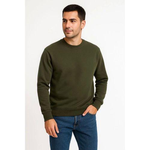 Erkek Üç İplik Düz Bisiklet Yaka SweatShirt - Haki