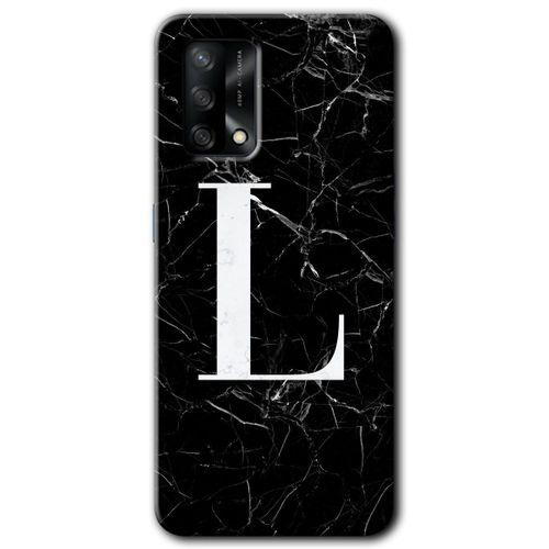 MRCİLETİSİM Oppo A74 Kılıf Kapak - Siyah Mermer Desenli L Harfi +Hayalet Ekran Yandan Gözükmez