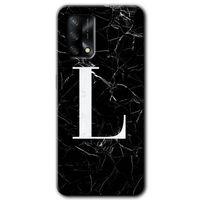 MRCİLETİSİM Oppo A74 Kılıf Kapak - Siyah Mermer Desenli L Harfi +Hayalet Ekran Yandan Gözükmez