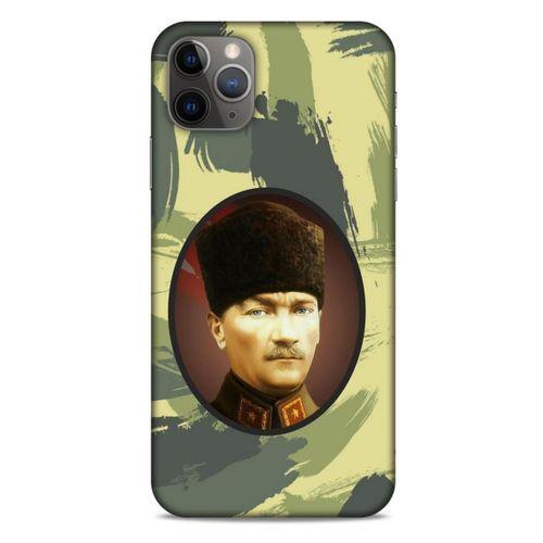 Apple Iphone 11 Pro Max Kılıf Atatürk (17) Tasarım Kılıf Kamuflaj Koyu Yeşil
