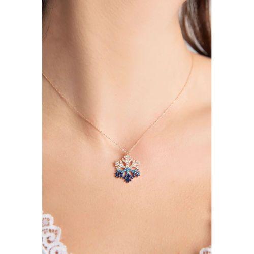 Altın Renk Rodyumlu Renkli Zirkon Taşlı Kar Tanesi Kolye Altın Renk Çelik Kolye SNJ-325