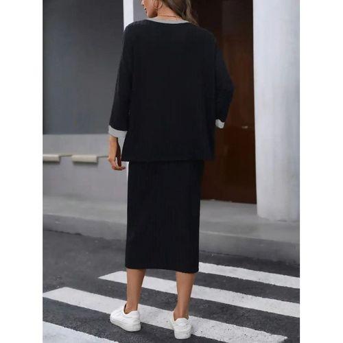 Kadın Uzun Kollu Yakası Açık şardonlu Kaşkorse Bluz Ve Eteği Bağcıklı Ikili Takım