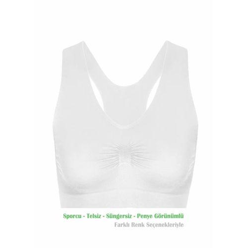 Alışveriş Meydanı Kadın Beyaz Pedsiz Likralı Sporcu Sütyeni Büstiyeri