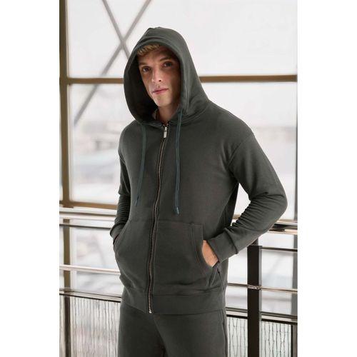Haneke Regular Kalıp Diagonal 3 İplik Fermuarlı Kapüşonlu Erkek Sweatshirt - Çam Yeşili