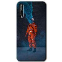 Huawei Y8P Kılıf Kapak - Smoke Astronot +Hayalet Ekran Yandan Gözükmez