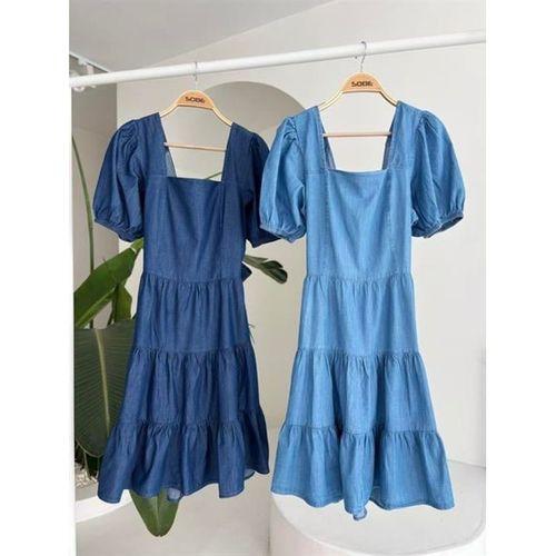 Kare Yakalı Ve Gipe Detaylı Tensel Elbise 2883