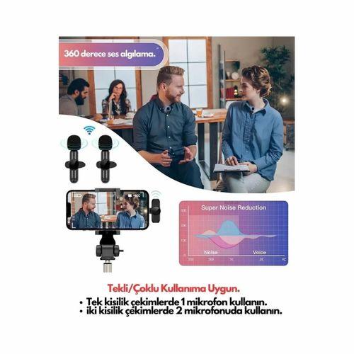 Type-c Çiftli Kablosuz Yaka Mikrofon Seti Telefon Vlog Canlı Yayın Tiktok Youtube Uyumlu