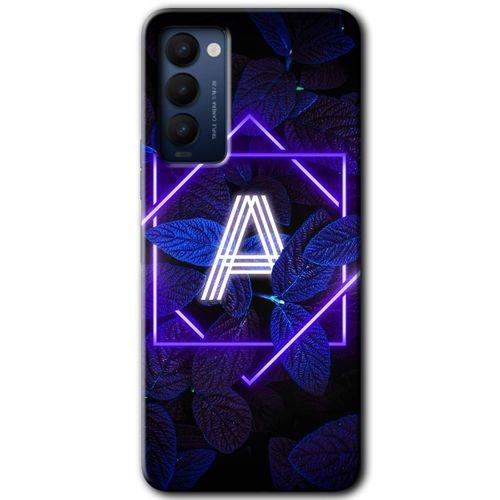 Tecno Camon 18P Kılıf HD Desen Baskılı Arka Kapak - Dark Neon Yaprak A Harfi + Kırılmaz Cam