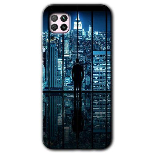 Huawei P40 Lite Kılıf Kapak - Şehir Manzarası +Hayalet Ekran Yandan Gözükmez
