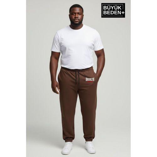 Erkek Büyük Beden BROOKLYN 1970 Baskılı Paça Lastikli Rahat Kesim Jogger İnce Eşofman Altı SPR26BEA951-3