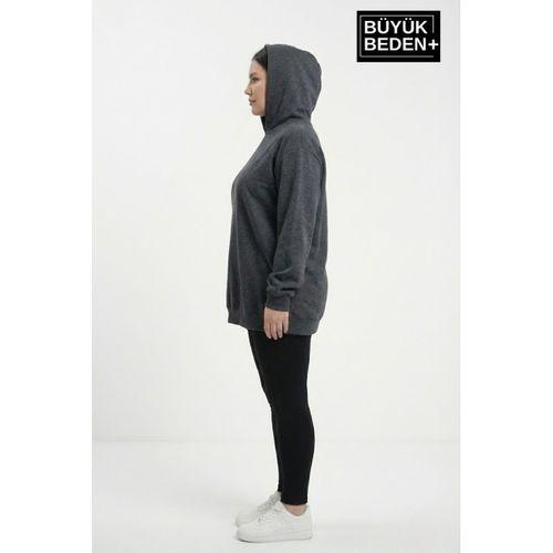 Kadın Büyük Beden İnce Kapşonlu Kollar Ve Etek Ribanalı ince Swatshırt SPR26BSWK957