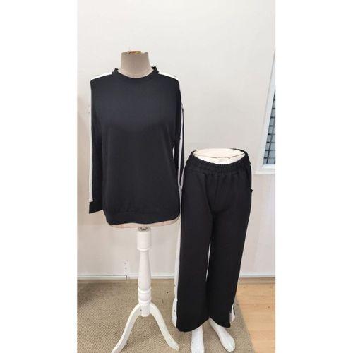 Kadın Uzun Kollu Bisiklet Yakalı Düğmeli Viskon Iki Iplik Bluz Ve Pantolon Ikili Takım