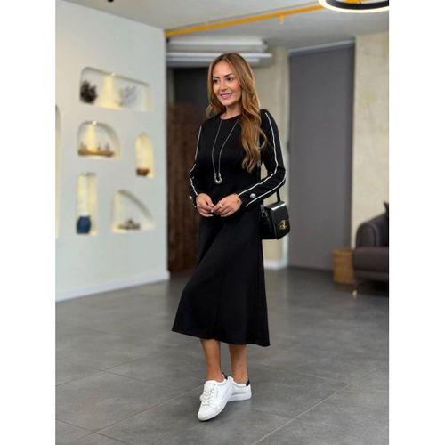 Kadın Uzun Kollu Bisiklet Yaka Midi Modal Elbise