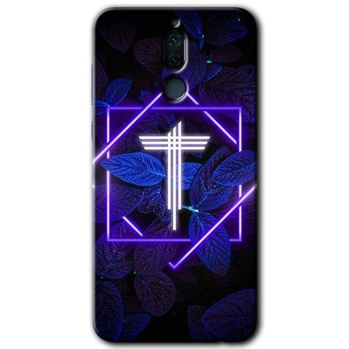 Huawei Mate 10 Lite Kılıf Baskılı Kapak - Dark Neon Yaprak T Harfi + 5D Tam Kaplayan Cam