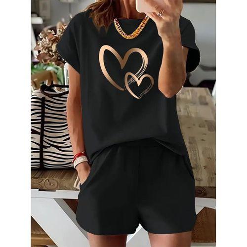 Kadın Kısa Kollu Bisiklet Yaka Viskon Iki Iplik Bluz Ve Short Ikili Takım