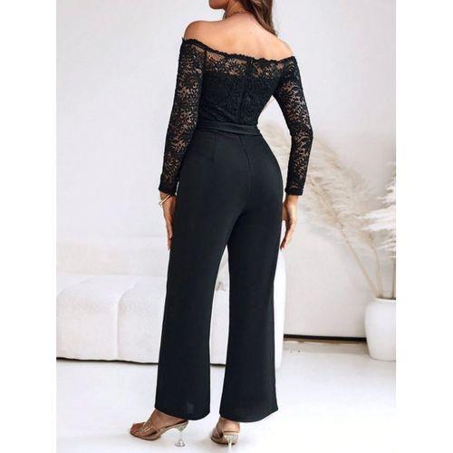 Kadın Uzun Kollu Madonna Yaka Dantelli Yandan Bağlamalı Ithal Krep Tulum