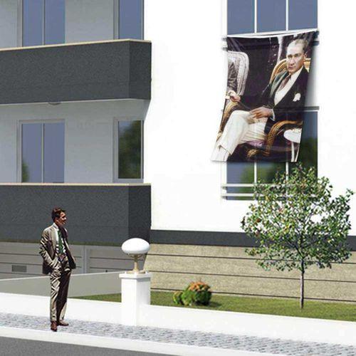 Raşel - Sivil Mustafa Kemal Atatürk Cephe Poster Bayrağı -1,5x2,25 Metre