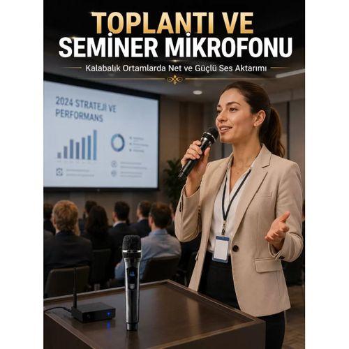 Kablosuz Çift Mikrofon Şarj Edilebilir Dijital Göstergeli