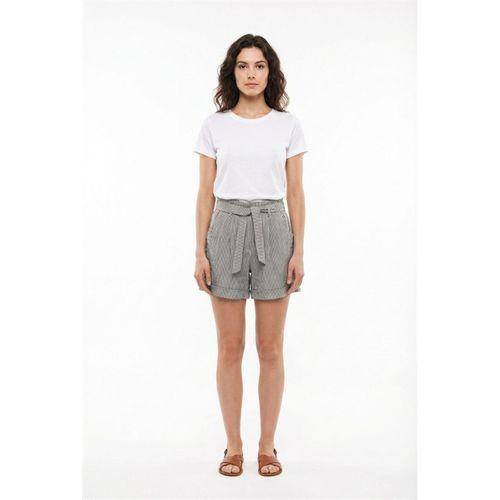 Belek Çift Cepli Çizgili Müslin Yazlık Mini Şort Siyah Syh