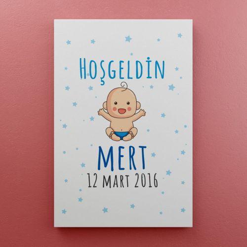 Kişiye Özel Hoşgeldin Kanvas Tablo Mavi- 14