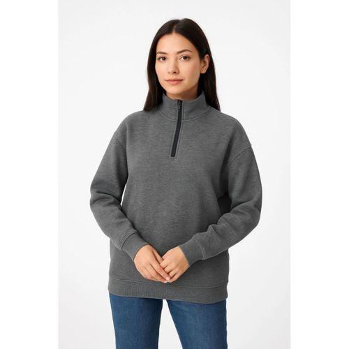Üç İplik Dık Yaka Yarım Fermuarlı SweatShirt - Antrasit