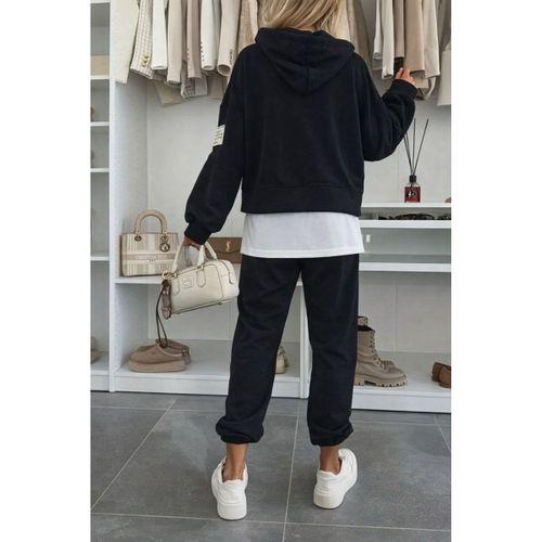 Kadın Uzun Kollu Kapşonlu Viskon Iki Iplik Bluz Ve Pantolon Ikili Takım